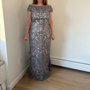 Tadashi Shoji Odette Off-Shoulder Sequin Mesh Column Gown